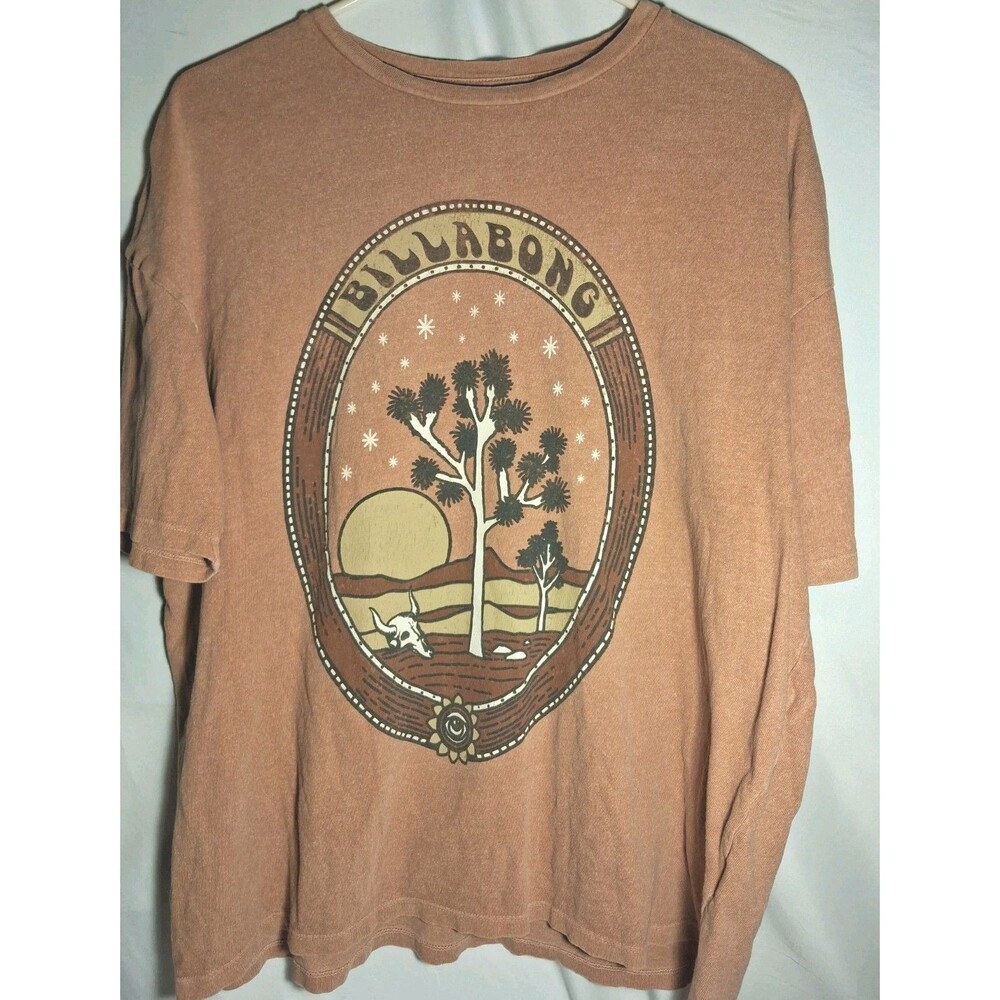 Billabong Mens Orange Desert Joshua Tree Graphic Tee Shirt Medium Skull Boho